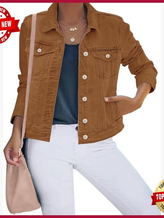 Jackets & Blazers - Stretch Denim Jacket Button Down Long Sleeve Fitted Women's Outerwear